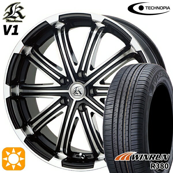 【取付対象】マツダ6 エクストレイル 225/60R18 104V XL ウィンラン R380 テクノピア カシーナ V1 ブラックポリッシュ 18インチ 7.0J 5H114.3 サマータイヤホイールセット