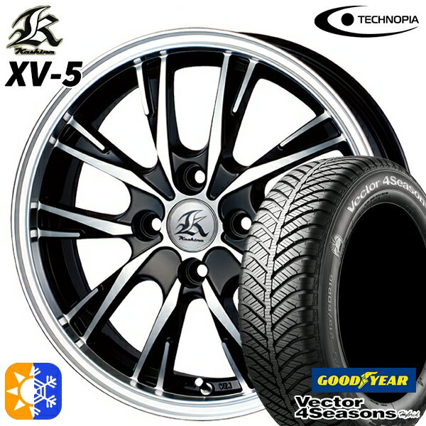 165/50R15 73H グッドイヤー ベクター フォーシーズンズ テクノピア カシーナ XV5 ブラックポリッシュ 15インチ 5.0J 4H100 オールシーズンタイヤホイールセット