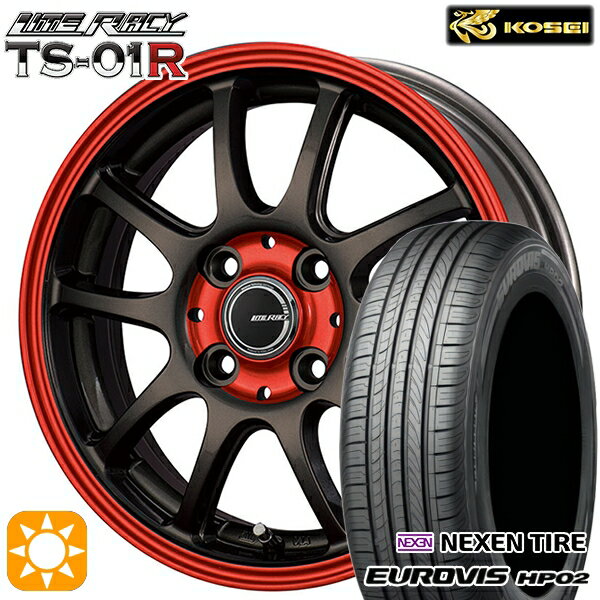 【取付対象】155/65R14 ネクセン ロードストーン ユーロビズ HP02 コーセイ リテラシー TS-01R ブラック/レッドクリア 14インチ 4.5J 4H100 +43 サマータイヤホイールセット