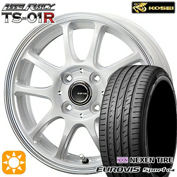 【取付対象】165/60R14 75H ロードストーン ユーロビズ Sport 04 コーセイ リテラシー TS-01R ホワイト/リムポリッシュ 14インチ 4.5J 4H100 +43 サマータイヤホイールセット