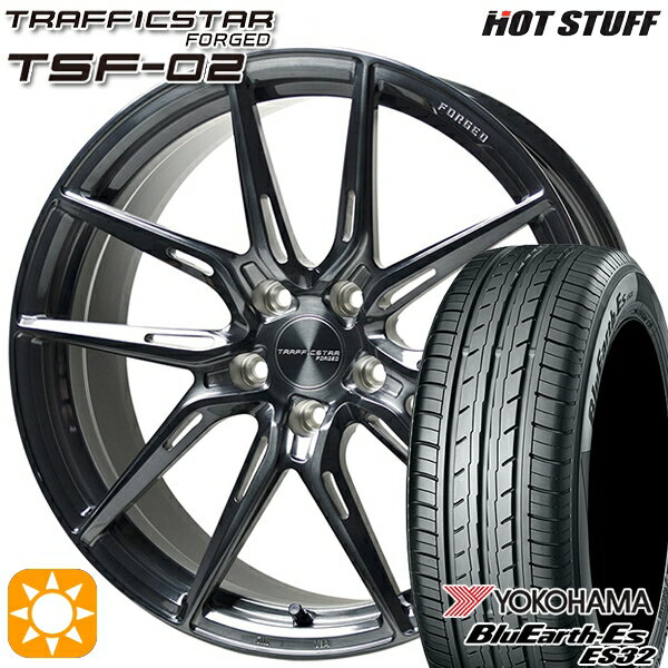 【取付対象】ノア ヴォクシー 225/35R19 84W ヨコハマ ブルーアース ES32 HotStuff トラフィックスターフォージド TSF-02 ブラッシュド/ブラッククリア 19インチ 8.0J 5H114.3 サマータイヤホイールセット