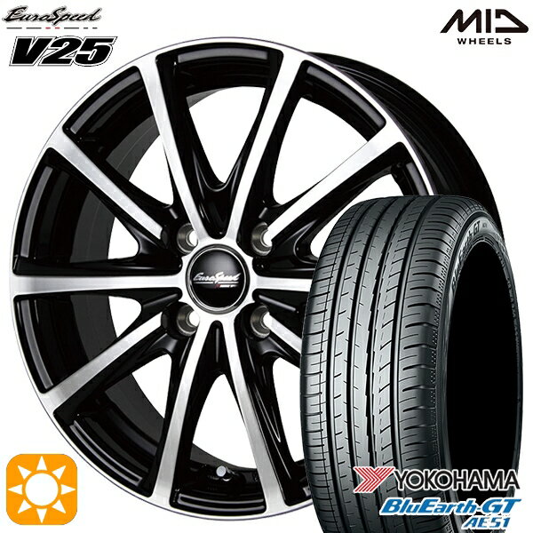 【取付対象】195/45R16 84V XL ヨコハマ ブルーアースGT AE51 MID ユーロスピード V25 ブラックポリッシュ 16インチ 6.0J 4H100 サマータイヤホイールセット