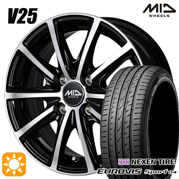 【取付対象】165/60R14 75H ロードストーン ユーロビズ Sport 04 MID ユーロスピード V25 ブラックポリッシュ 14インチ 4.5J 4H100 サマータイヤホイールセット