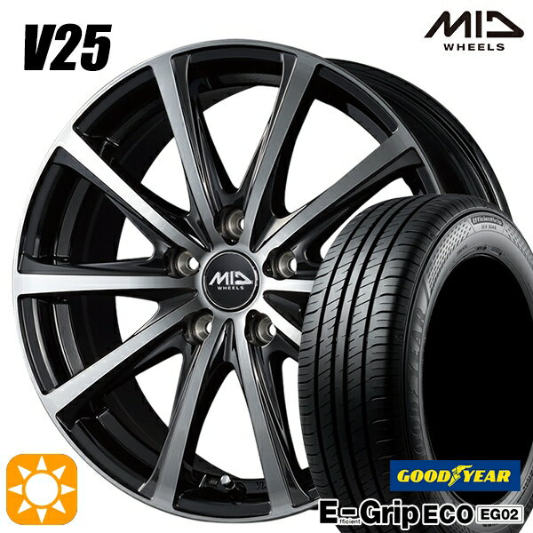 【取付対象】30/50プリウス 185/65R15 88H グッドイヤー エフィシェントグリップ EG02 MID ユーロスピード V25 ブラックポリッシュ 15インチ 6.0J 5H100 サマータイヤホイールセット