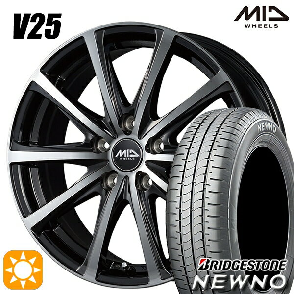 【取付対象】205/55R16 91V ブリヂストン ニューノ MID ユーロスピード V25 ブラックポリッシュ 16インチ 6.5J 5H114.3 サマータイヤホイールセット