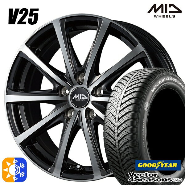 リーフ ノア 205/55R16 91H グッドイヤー ベクター フォーシーズンズ MID ユーロスピード V25 16インチ 6.5J 5H114.3 ブラックポリッシュ オールシーズンタイヤホイールセット