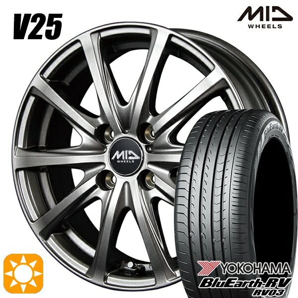 【取付対象】エブリィワゴン 165/60R14 75H ヨコハマ ブルーアース RV03 MID ユーロスピード V25 メタリックグレー 14インチ 4.5J 4H100 サマータイヤホイールセット