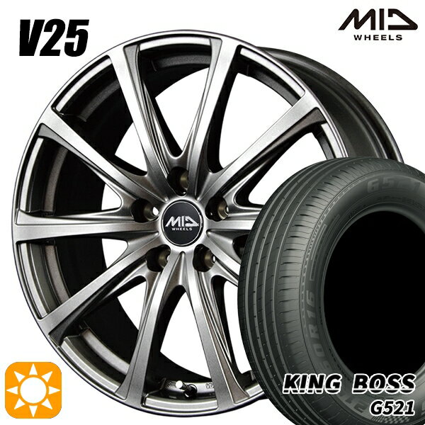 【取付対象】195/60R16 89H キングボス G521 MID ユーロスピード V25 メタリックグレー 16インチ 6.5J 5H114.3 サマータイヤホイールセット