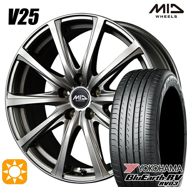 【取付対象】ヴェゼル オデッセイ 215/60R16 95H ヨコハマ ブルーアース RV03 MID ユーロスピード V25 メタリックグレー 16インチ 6.5J 5H114.3 サマータイヤホイールセット