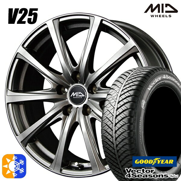 リーフ ノア 205/55R16 91H グッドイヤー ベクター フォーシーズンズ MID ユーロスピード V25 16インチ 6.5J 5H114.3 メタリックグレー オールシーズンタイヤホイールセット