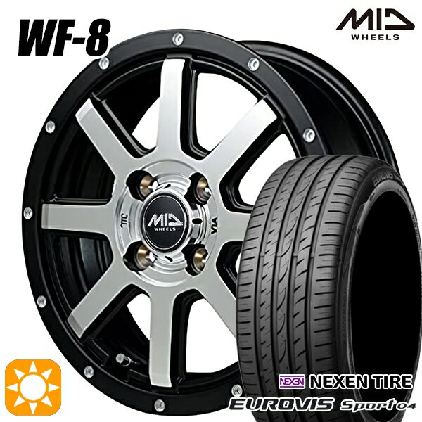 【取付対象】165/60R14 75H ロードストーン ユーロビズ Sport 04 MID ロードマックス WF8 セミグロスBK リム&ディスクポリッシュ＋FP 14インチ 4.5J 4H100 サマータイヤホイールセット