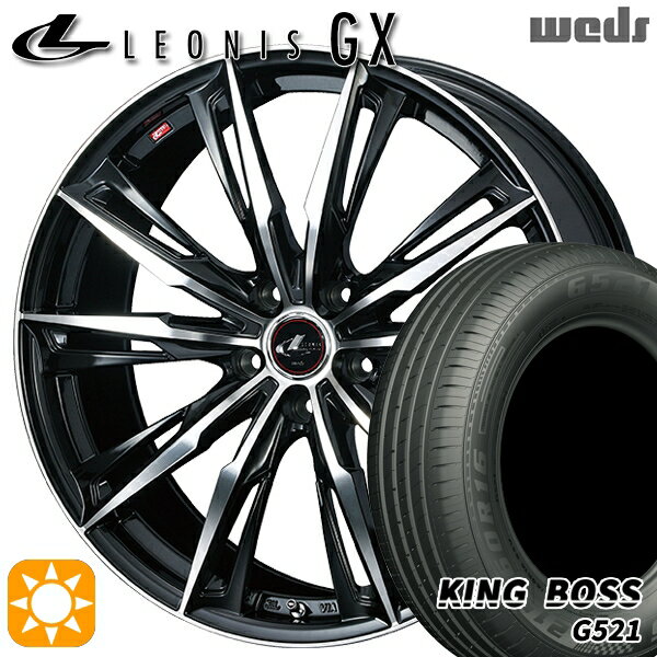 【取付対象】リーフ ノア 205/55R16 91V キングボス G521 Weds レオニス GX PBMC (パールブラック/ミラーカット) 16インチ 6.5J 5H114.3 サマータイヤホイールセット