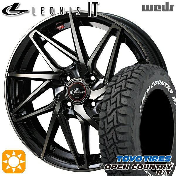 【取付対象】アゲ軽 165/80R14 97/95N LT トーヨー オープンカントリー R/T ホワイトレター Weds レオニス IT PBMC/TI (パールブラック ミラーカット/チタントップ) 14インチ 4.5J 4H100 サマータイヤホイールセット