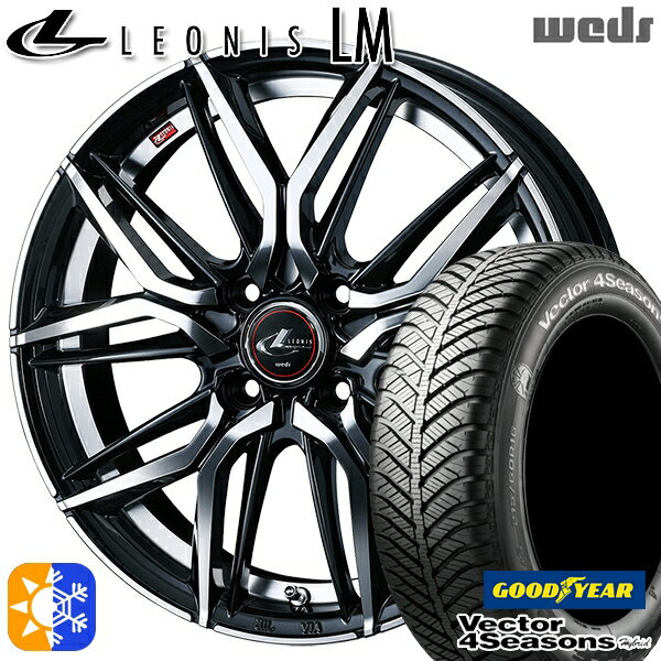 フィット アクア 175/65R15 84H グッドイヤー ベクター フォーシーズンズ Weds ウェッズ レオニス LM 15インチ 5.5J 4H100 PBMC (パールブラック/ミラーカット) オールシーズンタイヤホイールセット