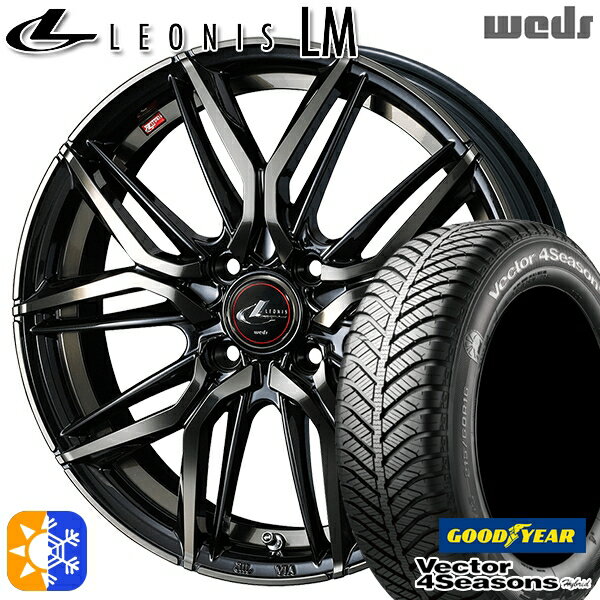 アクア ヤリス 195/50R16 84H グッドイヤー ベクター フォーシーズンズ Weds ウェッズ レオニス LM 16インチ 6.0J 4H100 PBMC/TI (パールブラック ミラーカット/チタントップ) オールシーズンタイヤホイールセット