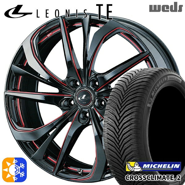 セレナ 215/40R18 89V XL ミシュラン クロスクライメート2 Weds レオニス TE BK/SC[RED] (ブラック/SCマシニング[レッド]) 18インチ 7.0J 5H114.3 オールシーズンタイヤホイールセット