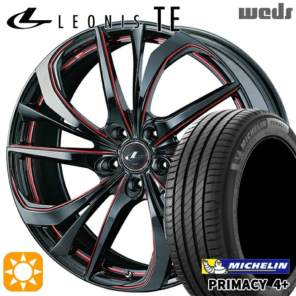 【取付対象】225/55R17 101W XL ミシュラン プライマシー4プラス Weds レオニス TE BK/SC[RED] (ブラック/SCマシニング[レッド]) 17インチ 7.0J 5H114.3 サマータイヤホイールセット