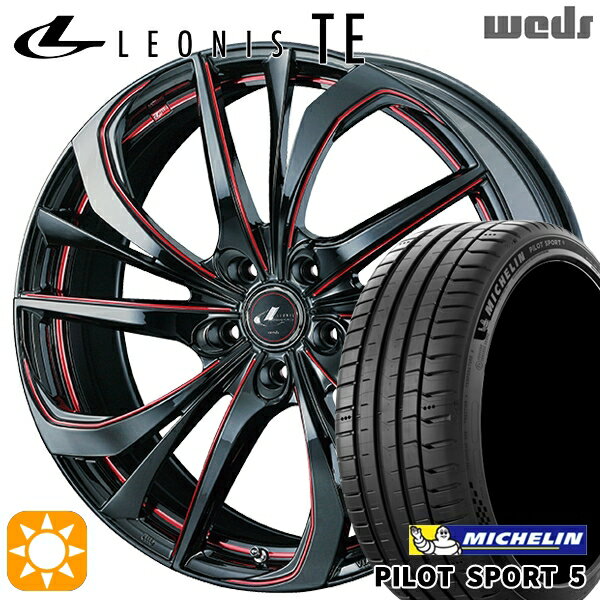 【取付対象】セレナ 215/40R18 89Y XL ミシュラン パイロットスポーツ5 Weds レオニス TE BK/SC[RED] (ブラック/SCマシニング[レッド]) 18インチ 7.0J 5H114.3 サマータイヤホイールセット