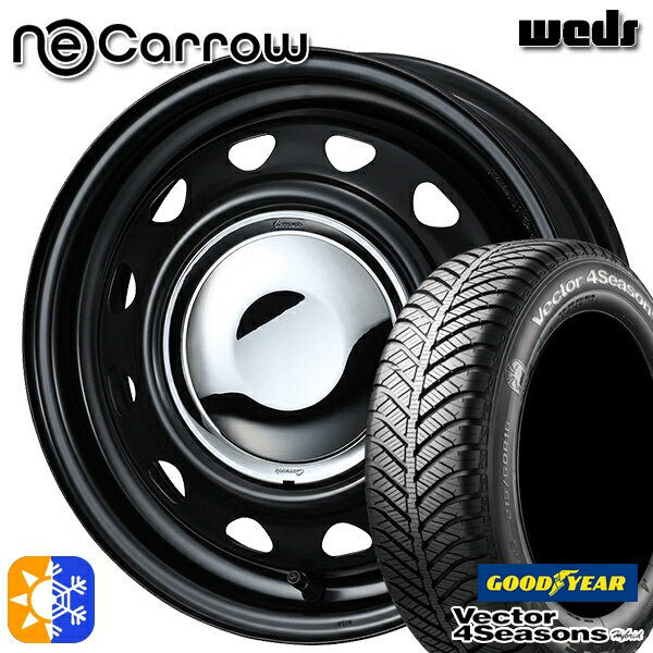 165/55R14 72H グッドイヤー ベクター フォーシーズンズ Weds ウェッズ ネオキャロ セミマットブラック/クロームキャップ 14インチ 4.5J 4H100 +45 オールシーズンタイヤホイールセット