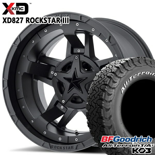 【取付対象】JEEPラングラー 285/70R17 121/118S RWL BFグッドリッチ オールテレーン T/A KO3 KMC XD827 ROCKSTAR III 17インチ 8.0J 5H127 MATTE BLACK(w/Black Accents) サマータイヤホイールセット