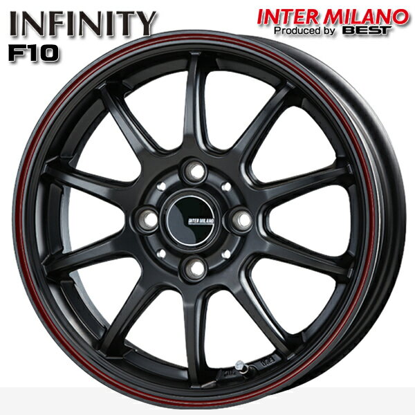 乐天商城 - 15インチ 5.5J 4H100 +45 インターミラノ インフィニティ F10 MBK/FR（マットブラック/フランジレッド） アルミホイール単品 4本（1台分）送料無料 個人宅発送不可