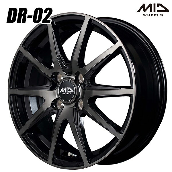 17インチ 7.0J 5H114.3 +38 MID マルカサービス DR02 ブラックポリッシュ＋ブラッククリア アルミホイール単品 4本（1台分） 送料無料