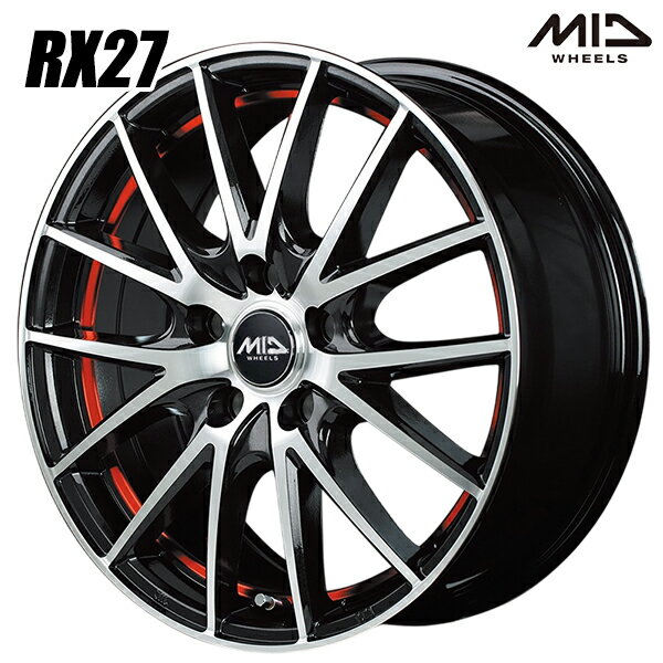 16インチ 6.5J 5H114.3 +53 MID シュナイダー RX27 ブラックメタリックポリッシュ＋アンダーカットレッドクリアー アルミホイール単品 1本 4本以上送料無料