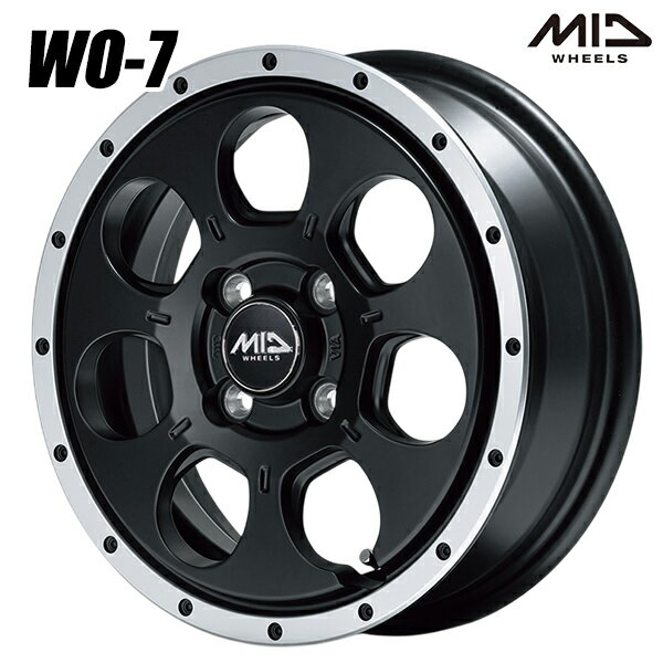 12インチ 4.0J 4H100 +40 MID マルカサービス WO-7 セミグロスブラック/フランジDC アルミホイール単品 4本（1台分）送料無料