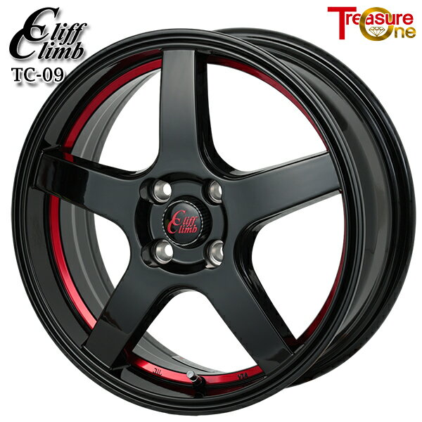 15インチ 4.5J 4H100 +45 トレジャーワン クリフクライム TC09 ブラックアンダーカットレッドクリア アルミホイール単品 1本 4本以上送料無料