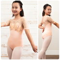 バレエレオタードスカート無子供～ジュニア用可愛い刺繍メッシュ5分袖