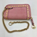 フェンディ　FENDI　コインケース　小銭入れ　ラウンドファスナー　レザー　ピンク　チェーン付き　【トレジャースポット】【中古】