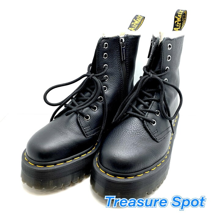 ドクターマーチン　Dr.Martens　シューズ　JADONファー8ホールブーツ　ボア　#6　PISAレザー　黒　ブラック　ラバーソール　厚底【トレジャースポット】【中古】