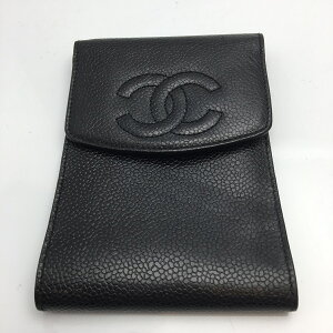 シャネル　CHANEL　トラベラーズチェックケース　マルチケース　キャビアスキン　ブラック　【トレジャースポット】【中古】