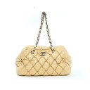 シャネル CHANEL チェーンボストンバック カーフ レザー ベージュ 送料無料 【トレジャースポット】【中古】