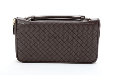 ボッテガ ヴェネタ　BOTTEGA VENETA　トラベルケース（ラウンドファスナー）　長財布　ダークブラウン　カーフ 【トレジャースポット】【中古】