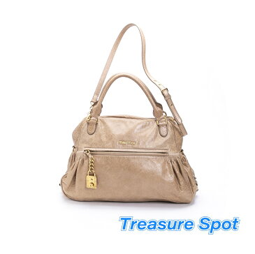 ミュウミュウ MIUMIU 2WAYショルダーバッグ ベージュ系 ゴールド 【トレジャースポット】【中古】