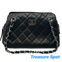 シャネル CHANEL チェーントートバッグ ラムレザー ブラック Gカード 送料無料 【トレジャースポット】 中古