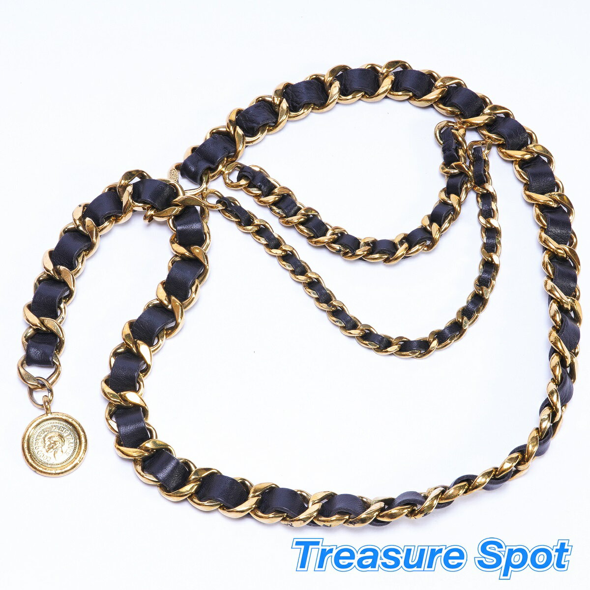 CHANEL シャネル　チェーンベルト　黒　レザー　【トレジャースポット】　【中古】