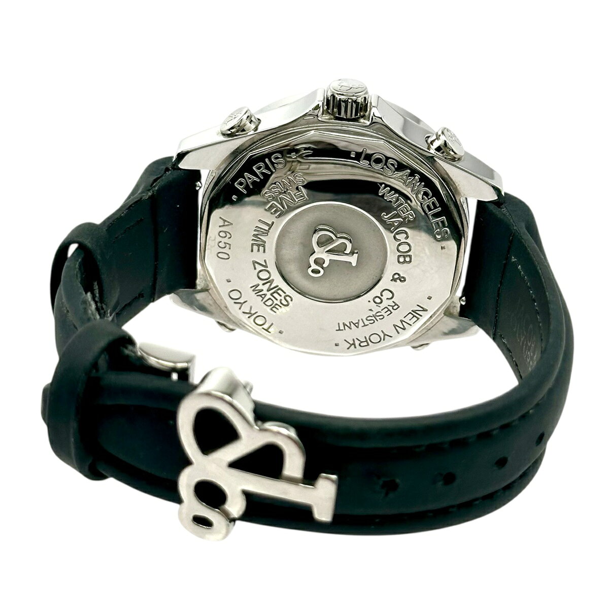 ジェイコブ　ファイブタイムゾーン　ベゼルダイヤ　A650　47mm　SS　ステンレス　QZ　腕時計　専用箱　送料無料　【トレジャースポット】　【中古】