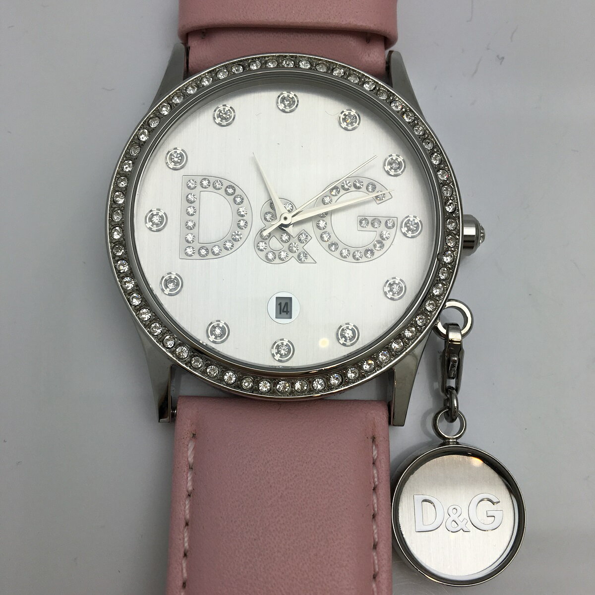 D&G　ドルチェ＆ガッバーナ　DOLCE&GABBANA　TIME　ラインストーン　DW0009　腕時計　QZ　クォーツ　SS　ステンレス　革ベルト　レディース　【トレジャースポット】【中古】