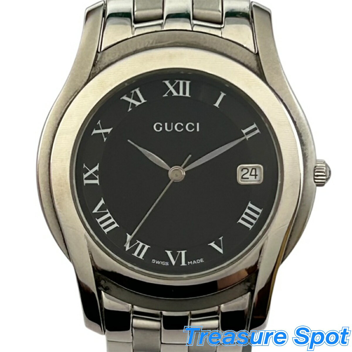 グッチ GUCCI 5500M SS ステンレス Qz メンズ 腕時計 保証書 専用箱 中古 【トレジャースポット】