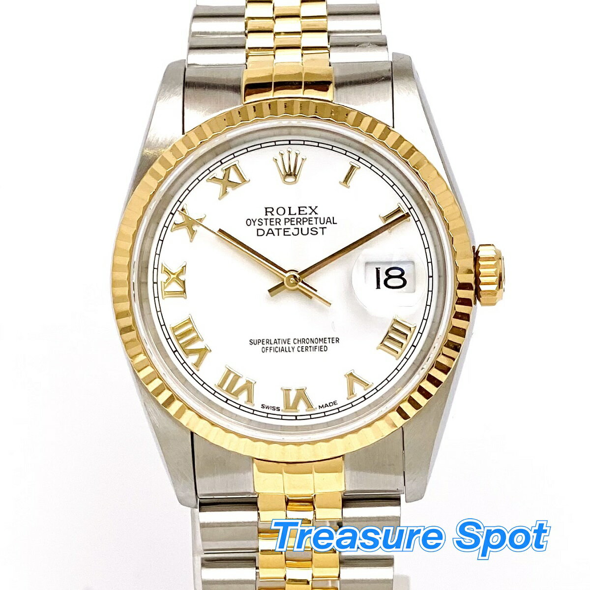 ロレックス　ROLEX　デイトジャスト　16233　1990年　SS/YG　ステンレス/イエローゴールド　ホワイトローマ文字盤　箱　メンズ　腕時計　送料無料　【トレジャースポット】【中古】