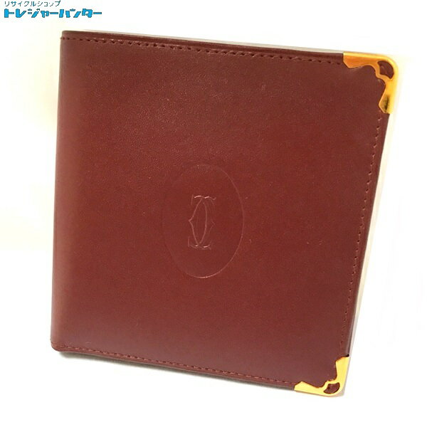 中古 カルティエ マストライン 二つ折り財布 レザー メンズ財布 財布 ケース ボルドー ゴールド金具 メンズ Cartier Treasure Hunter店