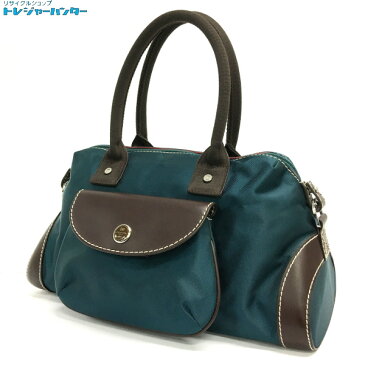 【中古】未使用品　ランセル　ハンドバッグ　ナイロン×レザー　青×茶　ブルーグリーン×ブラウン　LANCEL 【060119】