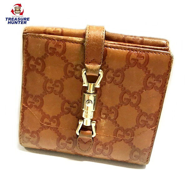 【中古】グッチ シマレザー ニュージャッキー Wホック 二つ折り財布 141435 ブラウン ゴールド金具 茶 GG レディース GUCCI 【060820】