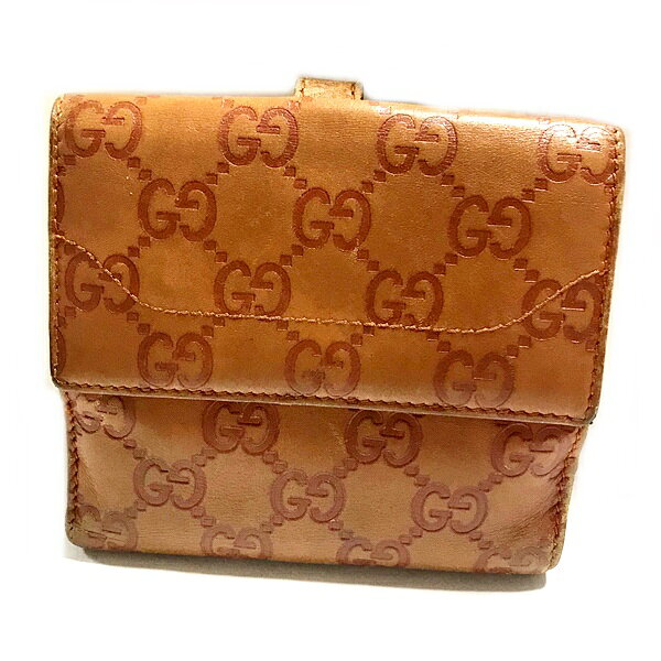 【中古】グッチ シマレザー ニュージャッキー Wホック 二つ折り財布 141435 ブラウン ゴールド金具 茶 GG レディース GUCCI 【060820】
