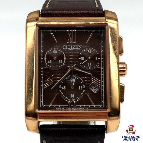 【中古】CITIZEN シチズン　コレクション　エコドライブ　クロノグラフ　H501-S112826　デイト　ブラウン　メンズ腕時計 【073020】