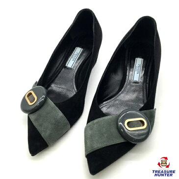 【中古】PRADA プラダ スエード パンプス 35 1/2 ブラック レディース 靴 【090220】