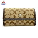 【中古】コーチ シグネチャー 三つ折り 長財布 ブラウン 茶 キャンバス レザー レディース ウォレット COACH 【102037650003】
