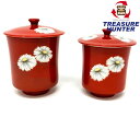 【中古】日陶 則武 赤地白菊 夫婦湯呑 蓋つき オールド ノリタケ 【106040929008】